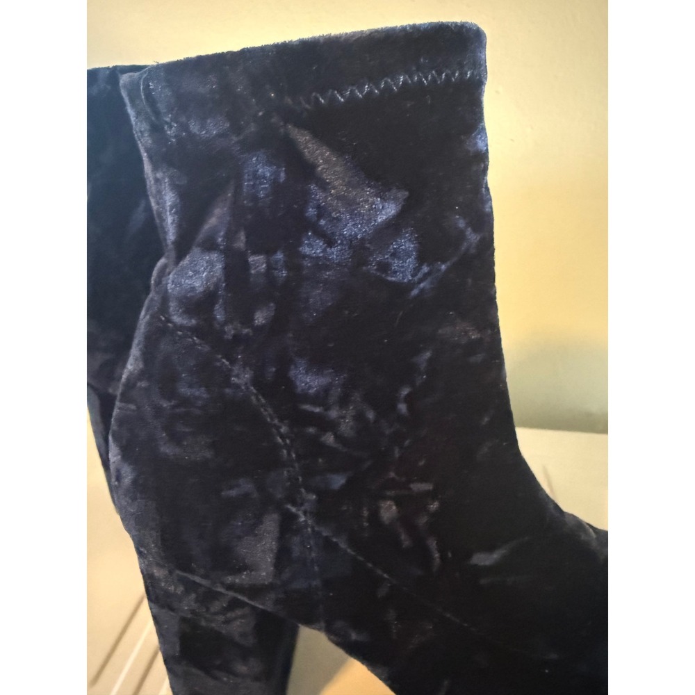 Blue Velvet Ankle Boots Block Heel Round Toe Booties whimsigoth  Y2K Women 7 m - Picture 6 of 8